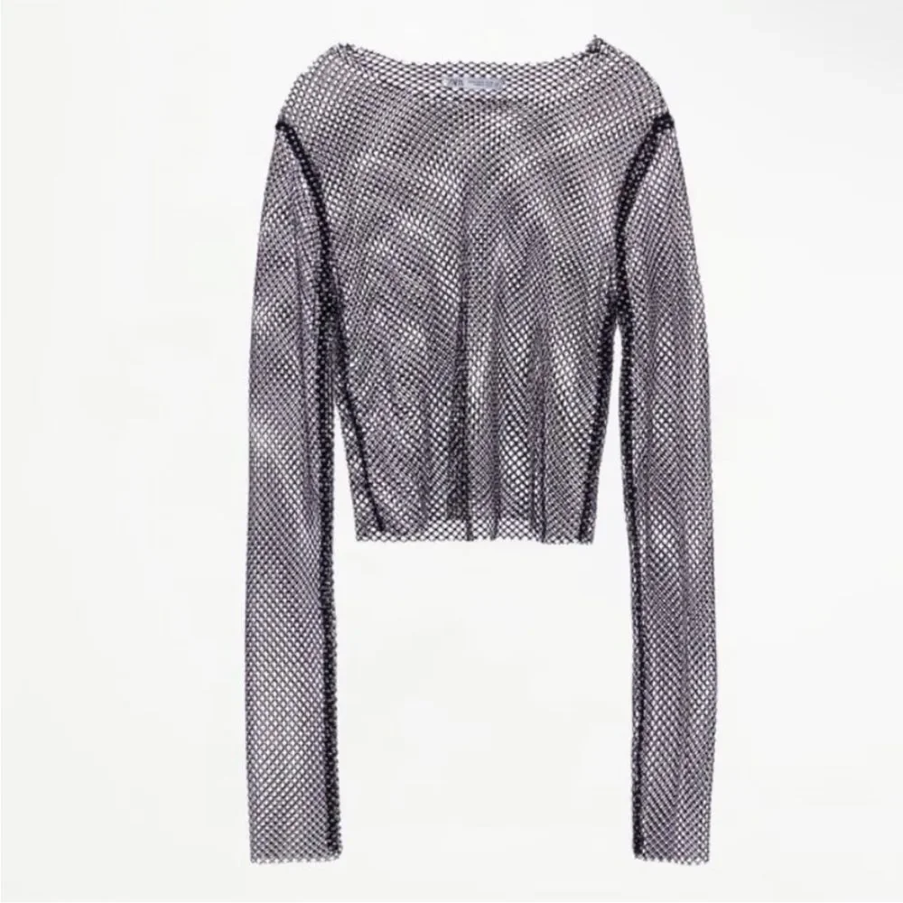 Zara SHIMMER MESH CROP TOP Black 2712/316/186/009